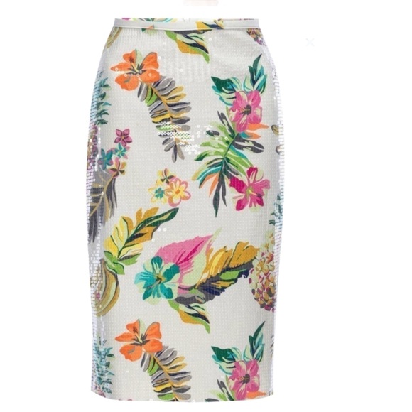 Le Superbe Tropi Cali Sequine Super shine Floral Print Women's Skirt 4 $275